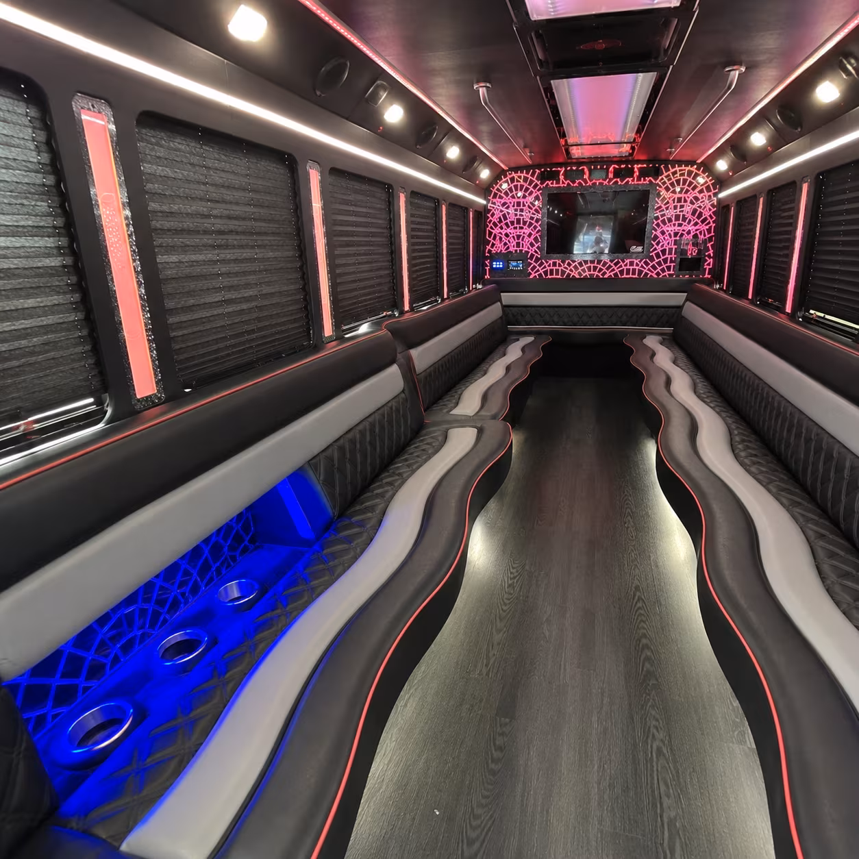 Interior of a party bus rental serving Paterson